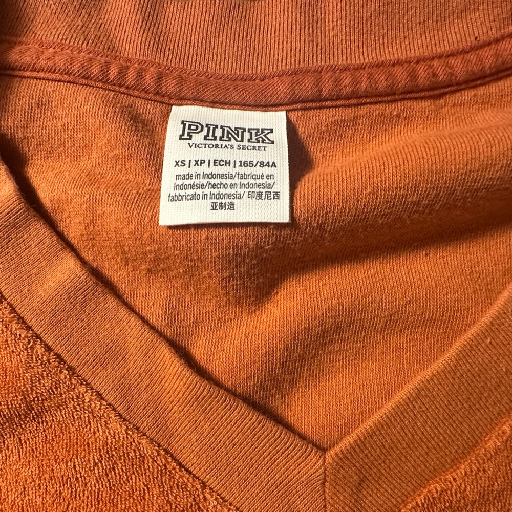 Victoria Secret PINK~Orange Sweatshirt and Shorts Set~Pajamas Sleepwear - Picture 6 of 7